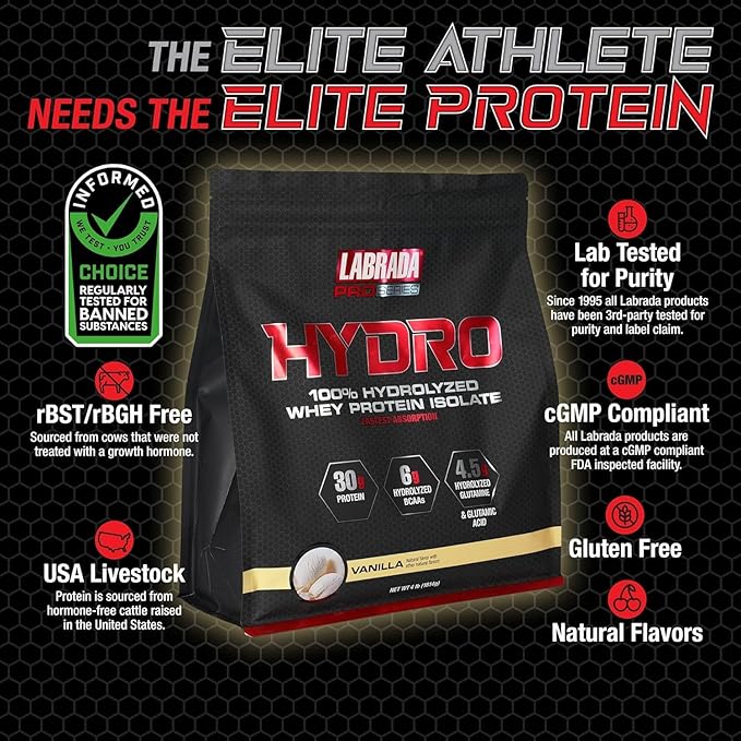 Labrada Hydro 100% Pure Hydrolyzed Whey 48 Servings 4lb (Vanilla)