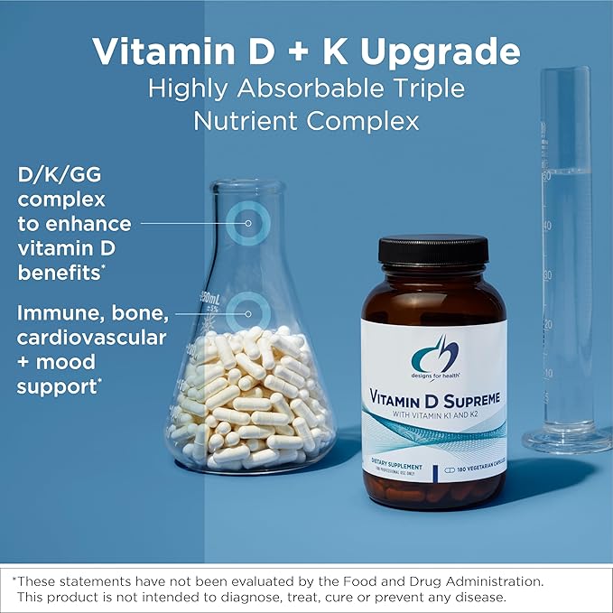 Designs for Health Vitamin D Supreme 5000 IU 2000mcg Vitamin MK4 for D3 Enhanced (30 Capsules)