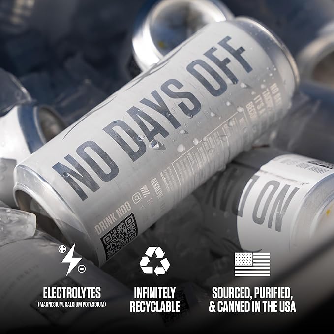 NO DAYS OFF Premium Water (Still), 12 Pack - 16 fl oz/can, 5.68L Total, Reverse Osmosis Canned Alkaline Water with Essential Minerals, pH Balanced Electrolyte Water