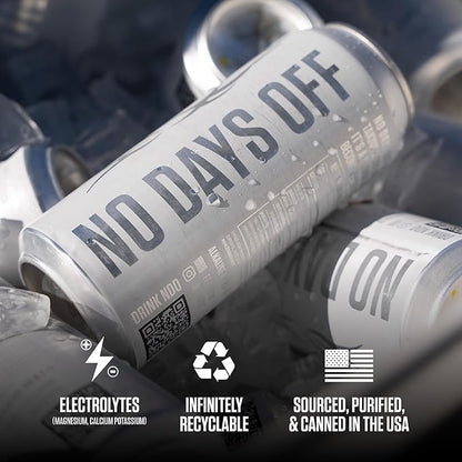 NO DAYS OFF Premium Water (Still), 12 Pack - 16 fl oz/can, 5.68L Total, Reverse Osmosis Canned Alkaline Water with Essential Minerals, pH Balanced Electrolyte Water