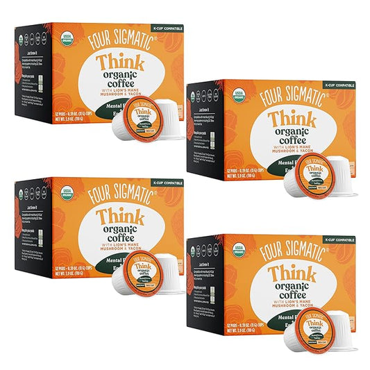 Four Sigmatic Mushroom Coffee K-Cups | Organic Dark Roast Coffee with Lion’s Mane & Yacon | Focus & Immune Support | Vegan & Keto | Sustainable Pods | 48 Count