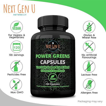 NGU Super Greens Immune System Support 500 mg 120 Vegan Capsules Contains Mixed Superfoods for Daily Booster Healthy Keto Blend w/Acai, Wheatgrass, Guarana, Chlorella, Flaxseed, Matcha, Maca