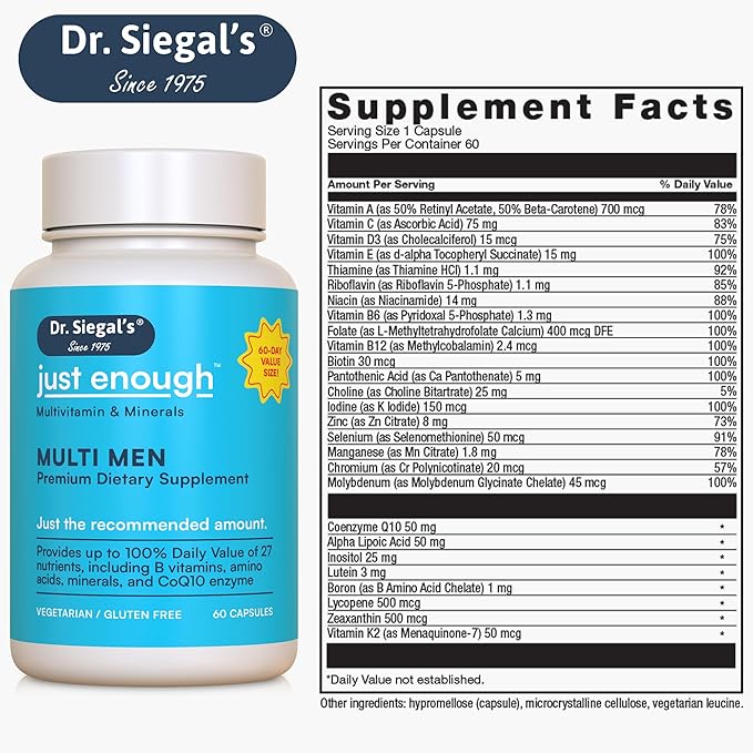 Dr. Siegal's Just Enough Multivitamin and 60 Capsules, 60 Servings,