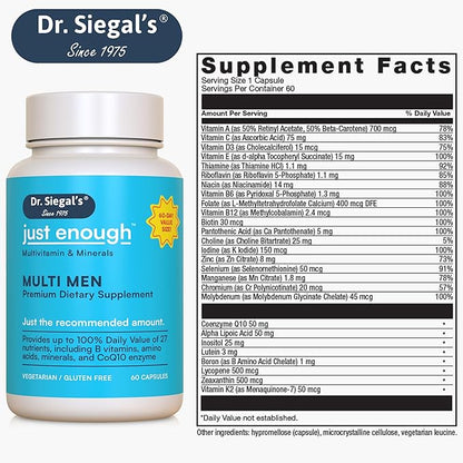 Dr. Siegal's Just Enough Multivitamin and 60 Capsules, 60 Servings,