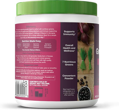 Amazing Grass Greens Superfood for Immune Support: Greens Powder with Organic Spirulina, Chlorella, Beet Root Powder, Digestive Enzymes & Probiotics, Elderberry, 30 Servings