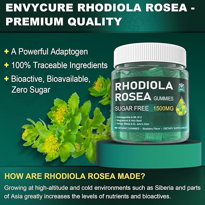 Sugar Free Rhodiola Rosea 600mg Ashwagandha 200mg Magnesium 200mg, Energy 500mg with