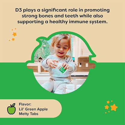Renzo's Dynamite Vitamin D3 - Dissolving Kids Vitamin D3-60 Sugar-Free Melty Tabs, Lil’ Green Apple Flavored