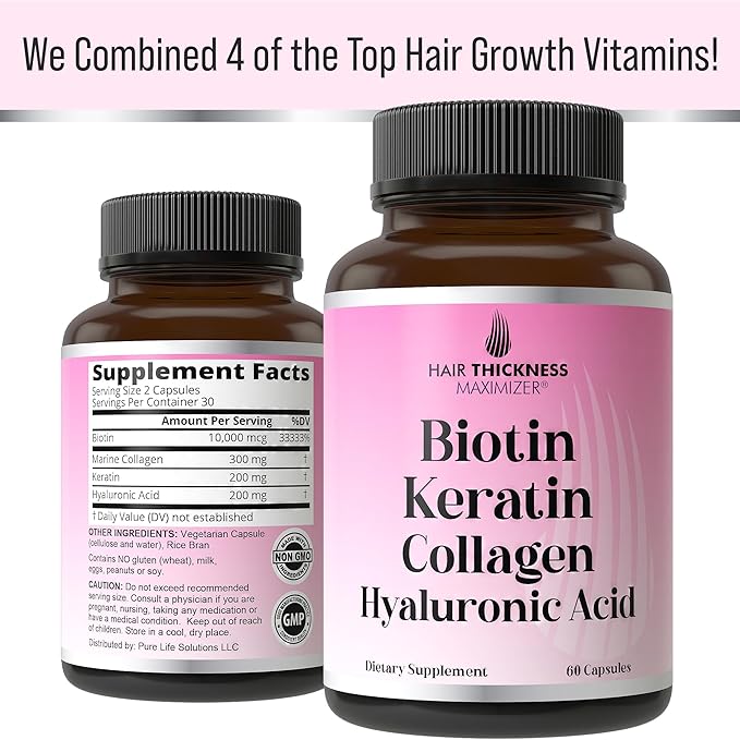 Biotin + Keratin + Marine Collagen 4-in-1 Hair 10000mcg Biotin.