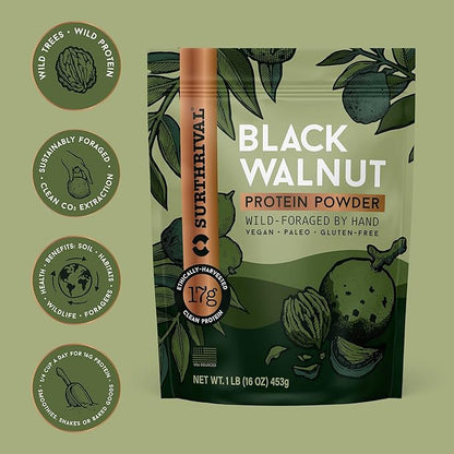 Surthrival: Black Walnut Protein Powder, Wild-Foraged, 17g Protein, 1lb