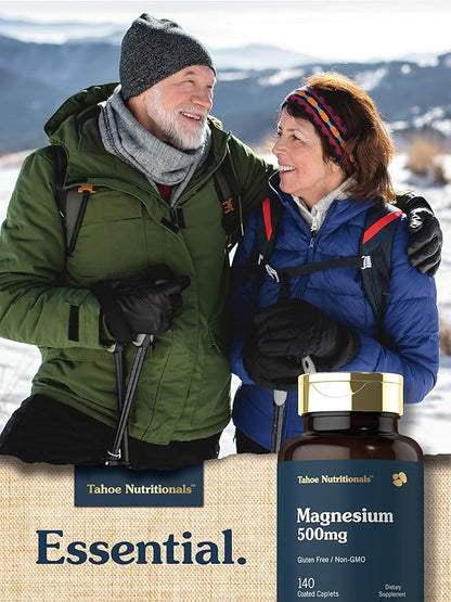 Tahoe Nutritionals Magnesium | 500mg | 140 Coated Caplets | Non-GMO and Gluten Free Supplement