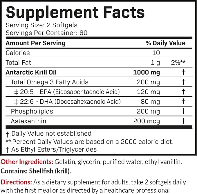 Futurebiotics Antarctic Krill Oil 1000mg Omega-3s EPA, 120 Softgels (60 Servings)