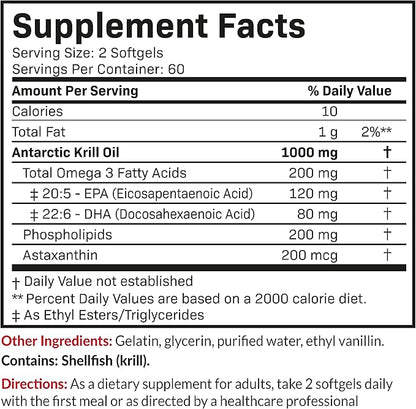Futurebiotics Antarctic Krill Oil 1000mg Omega-3s EPA, 120 Softgels (60 Servings)