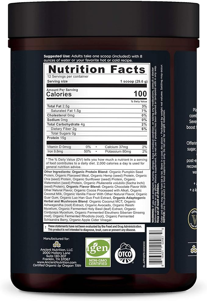 Ancient Nutrition Plant Based Protein Powder, 15g Protein 12 Serving