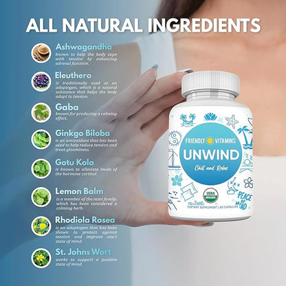 Stress Relief Supplement Anxiety Support -Unwind 60 Organic