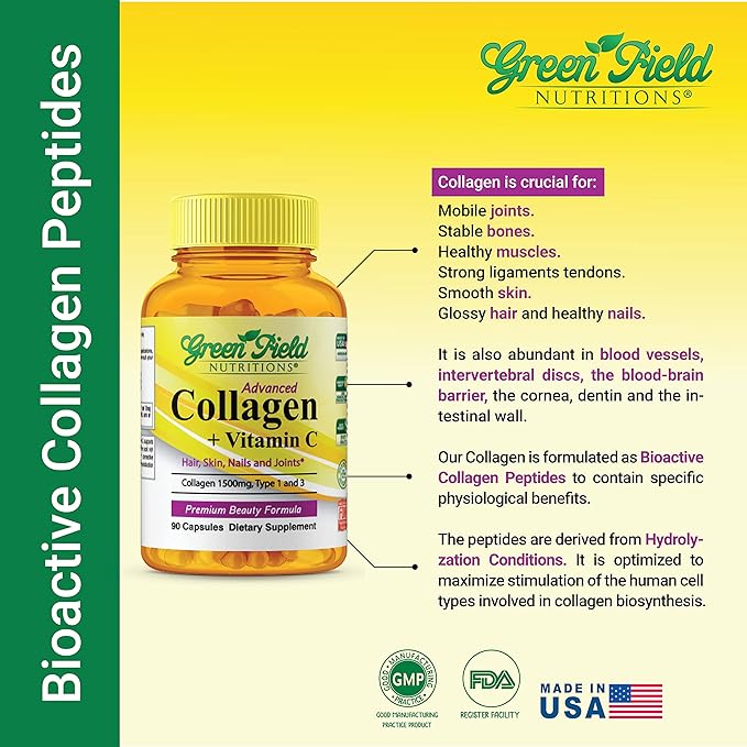Greenfield Nutritions - Halal Collagen Peptides 1500 mg 300 mg 90 Capsules