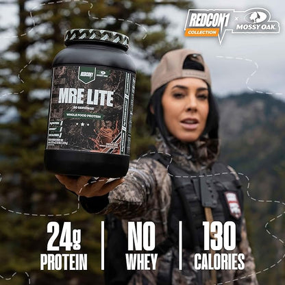 REDCON1 x Mossy Oak MRE Lite Whole Food Protein Powder, Chocolate Moose - Low Carb & Whey Free Meal Replacement with Animal Protein Blends - Easy to Digest Supplement Made with MCT Oils (30 Servings)
