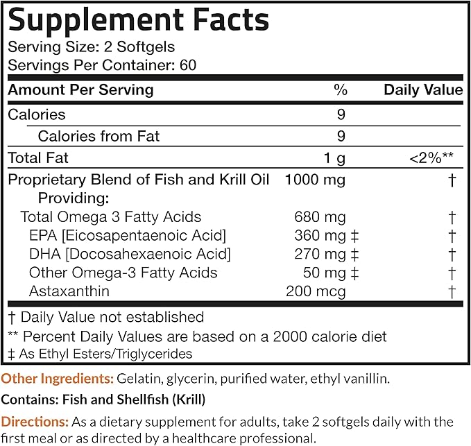 Futurebiotics Omega-3 Fish + Krill Oil 1000 MG Omega-3 EPA/DHA 120 Softgels (60 Servings)