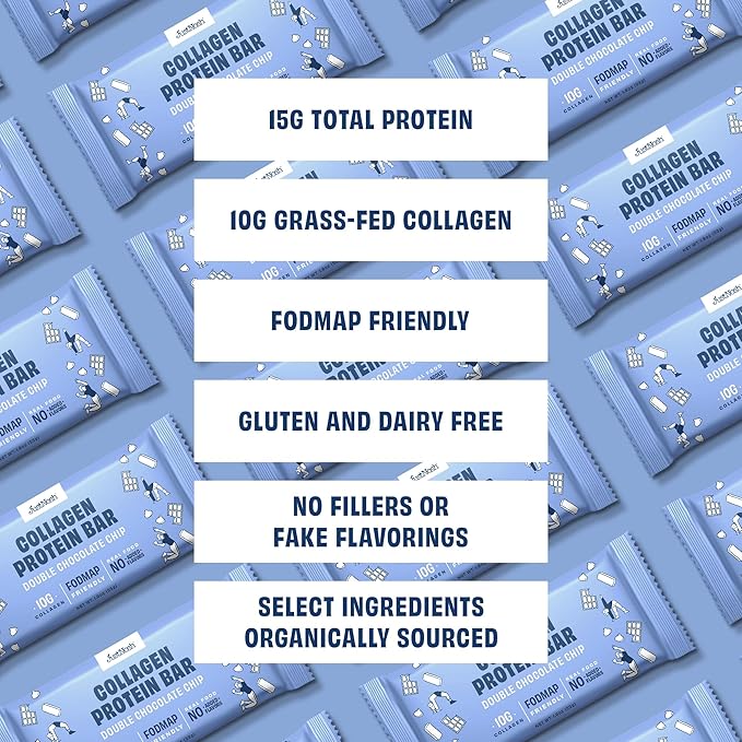 JustNosh Collagen Protein Bars, 10g Collagen, 15g Protein, Gluten Free, Dairy Free, FODMAP Friendly, Seed Oil Free Certified, Clean Ingredients | Double Chocolate Chip (12 Pack)
