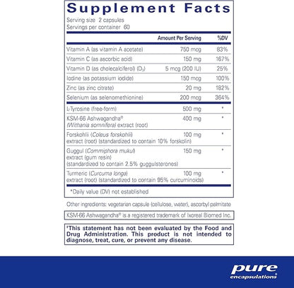 Pure Encapsulations Thyroid Support Complex - Supports Thyroid Health* - Antioxidant Infusion - with Ashwagandha & Iodine - Non-GMO & Vegetarian - 120 Capsules