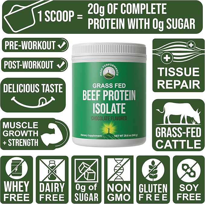 Grass Fed Beef Protein Powder - Lactose Free Great Tasting Beef Protein Isolate. Complete Animal Based Non Dairy Paleo Carnivore Supplement for Prime Muscle Building. No Whey. Vanilla Flavor