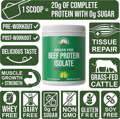 Grass Fed Beef Protein Powder - Lactose Free Great Tasting Beef Protein Isolate. Complete Animal Based Non Dairy Paleo Carnivore Supplement for Prime Muscle Building. No Whey. Vanilla Flavor