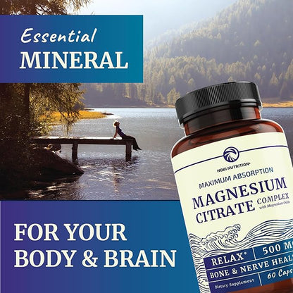 Magnesium Citrate Complex 500 MG for Calm, Relaxation, Constipation & Digestion Support | High Absorption Magnesium Supplement with Elemental Mag Oxide | Non-GMO, Soy-Free | 60 Ct (2 Month Supply)