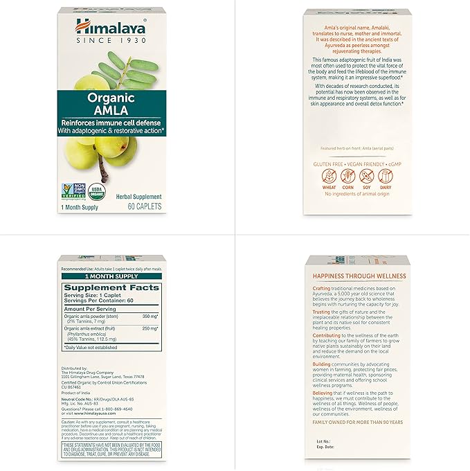Himalaya Organic Amla Natural Antioxidant 60 Caplets, 1 Month