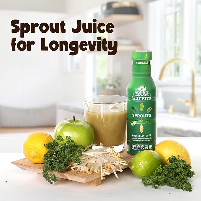 Karviva Organic Detox Juice Variety Pack – Ancient Remedies for Gentle Detox & Healthy Digestion, Low-Sugar Juice Cleanse with Sprouts, Electrolytes, Prebiotics, Antioxidants (6 Bottles, 12 oz Each)