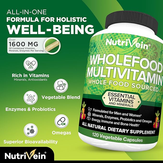 Nutrivein Whole Food Multivitamin 30 Day (120 Capsules,