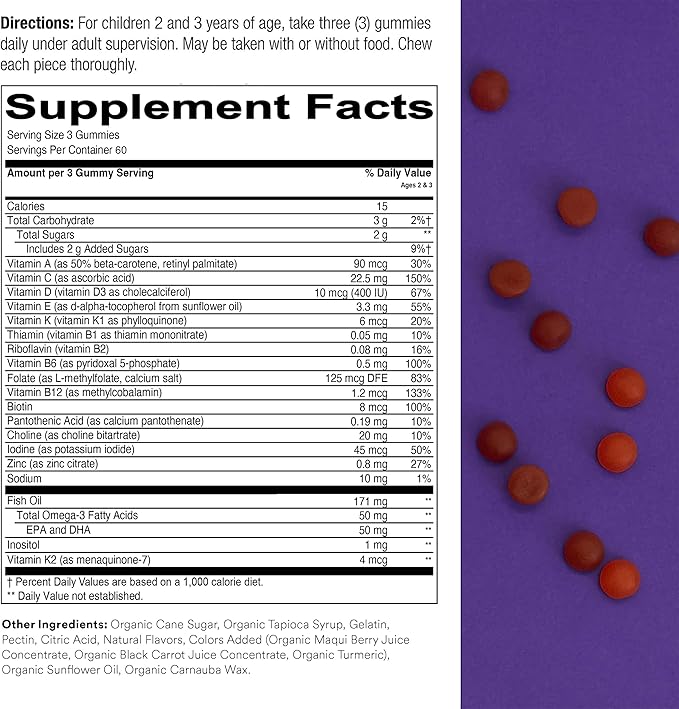SmartyPants Toddler Multivitamin Gummies: Omega 3 D3, C, B12, B6, B6, Vitamin 180 Count (60 Day