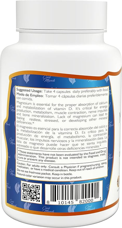 Coco March Magnesium Citrate - Relaxation- Sleep - Nervous & Digestive System Support, Gluten Free, Soy Free, Dairy Free, Keto Friendly, Vegan, 800 mg per Serving, 120 Capsules