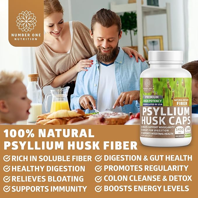 N1N Premium Psyllium Husk Capsules [All Natural,1450 MG] 240 Caps