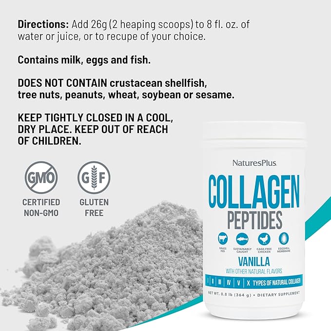 Natures Plus Collagen Peptides, Vanilla 0.8 lb 14 Servings