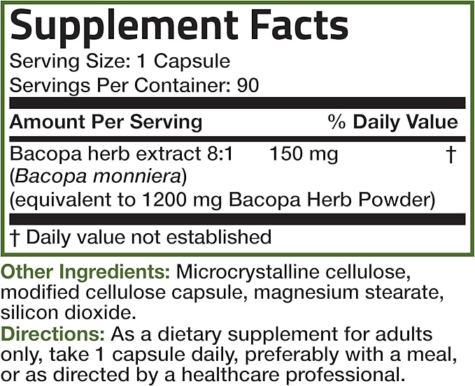 Bronson Bacopa (1200mg Equivalent from 8:1 90 Vegetarian
