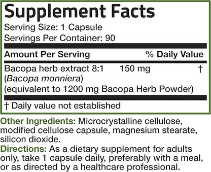 Bronson Bacopa (1200mg Equivalent from 8:1 90 Vegetarian