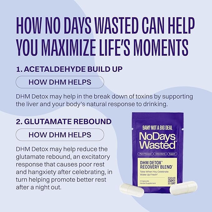 DHM Detox 5 Portable Servings - Optimized Blend of DHM (Dihydromyricetin Supplement) and Vitamins to Take During Evening for Better Next Day and Recovery
