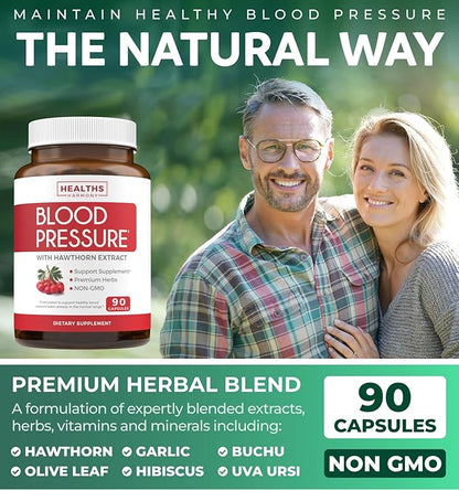 Blood Pressure Support Supplement (NON-GMO) Premium 90 Capsules