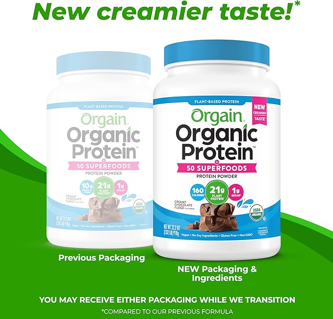 Orgain Organic Plant Based Protein + Superfoods Powder, 2.02 Pound (Pack of 1) - Packaging May Vary
