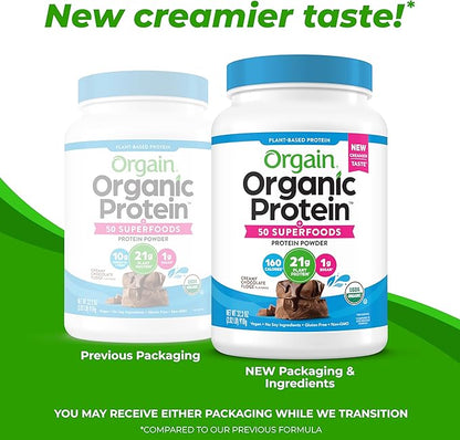 Orgain Organic Plant Based Protein + Superfoods Powder, 2.02 Pound (Pack of 1) - Packaging May Vary