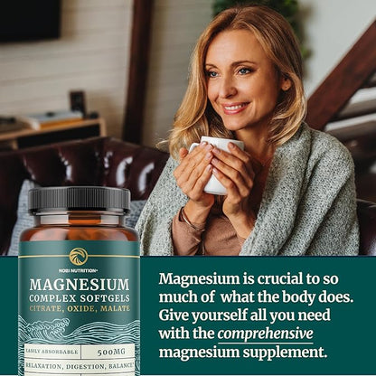 Triple Magnesium Softgels | Citrate, Malate, & Oxide | Highly Absorbable Magnesium Supplement for Digestion, Calm, Leg Cramps, & Sleep Support | 300mg Complex | Easy to Swallow Soft Gels | 60 Count