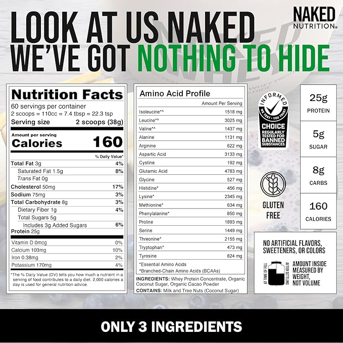 NAKED Whey Protein Supplement Powder, Chocolate, 60 Servings, 5 Ib