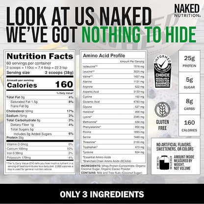 NAKED Whey Protein Supplement Powder, Chocolate, 60 Servings, 5 Ib