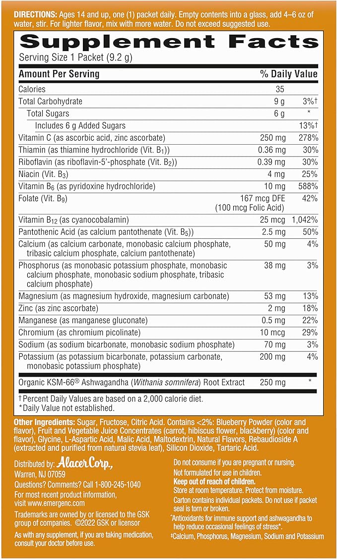 Emergen-C Vitamin C Ashwagandha Drink Mix, 18 Count