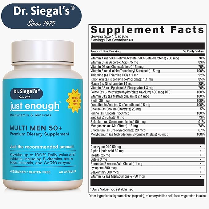 Dr. Siegal's Just Enough Multivitamin and 50+, 60 60 Capsules, 60 Servings, 50 Plus,