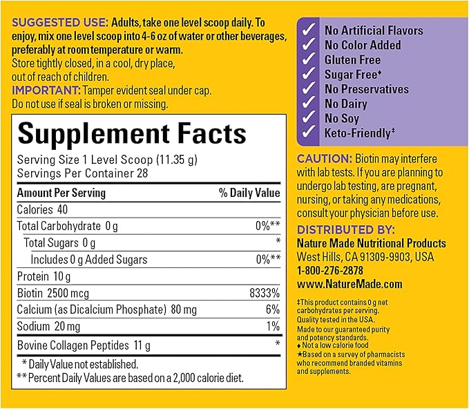 Nature Made Collagen Peptides Powder Type 1 and 3, Joint 11.2 oz, 28 Day