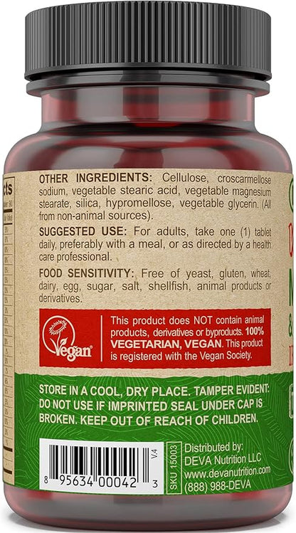 DEVA Tiny Tablets Vegan Multivitamins B12, Vitamin 90 Tablets