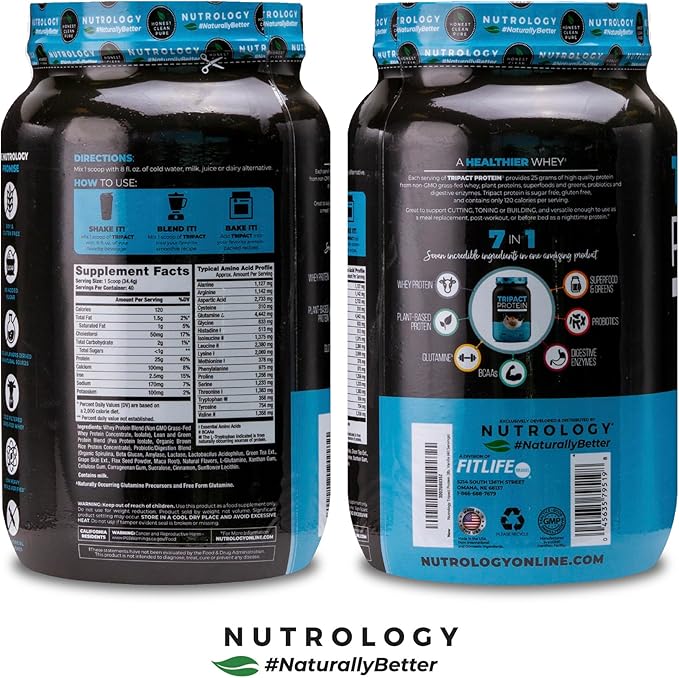TRIPACT Protein Powder, Vanilla Latte Cinnamon 7-in-1 Meal 40 Servings