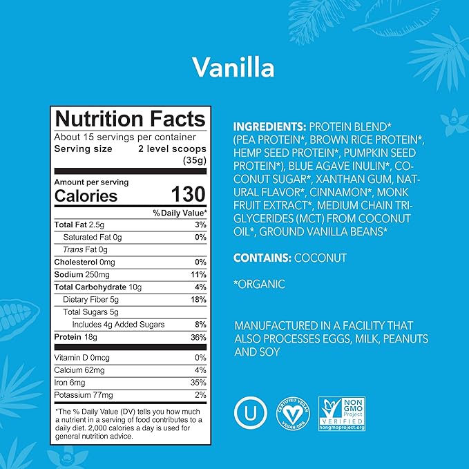 ALOHA Organic Plant Based Protein Powder, 19.6 oz, 15 Servings