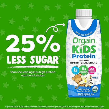 Orgain Organic Kids Nutritional Protein Shake, 8g Dairy 3g Fiber, 22 Vitamins 8.25 Fl (4 Pack)