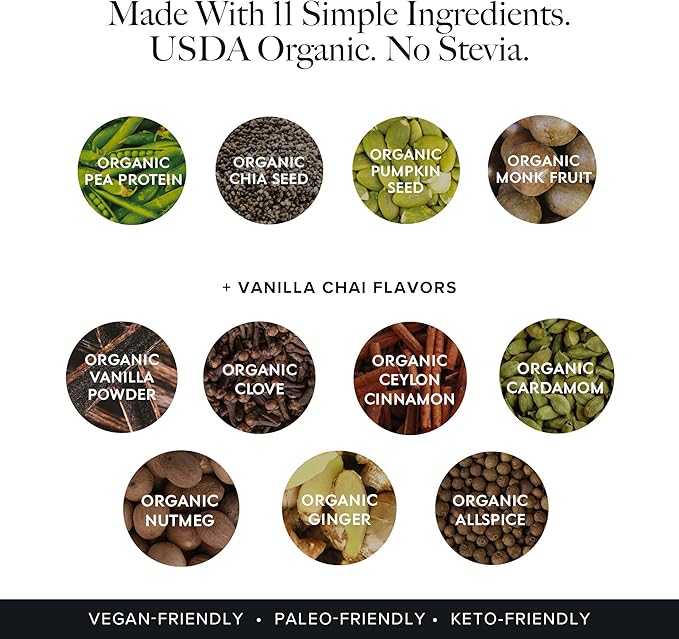 Truvani Vegan Pea Protein Powder | Vanilla Chai | 20g Organic Plant Based Protein | 10 Servings | Keto | Gluten & Dairy Free | Low Carb | No Added Sugar